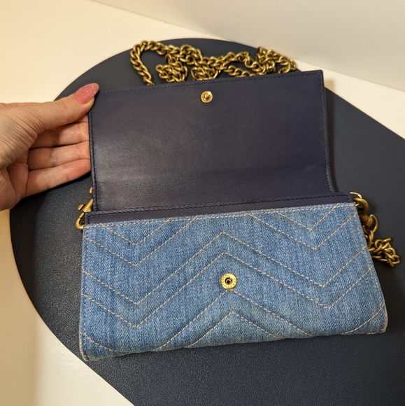 ✨Gucci ✨ marmont GG denim pearly denim long wallet converted to crossbody - Picture 9 of 14
